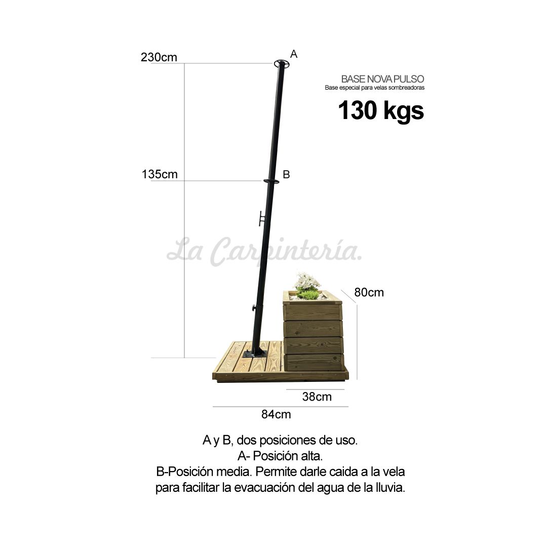 Base Velas Sombreadoras NOVA PULSO (130 kg) con Jardinera